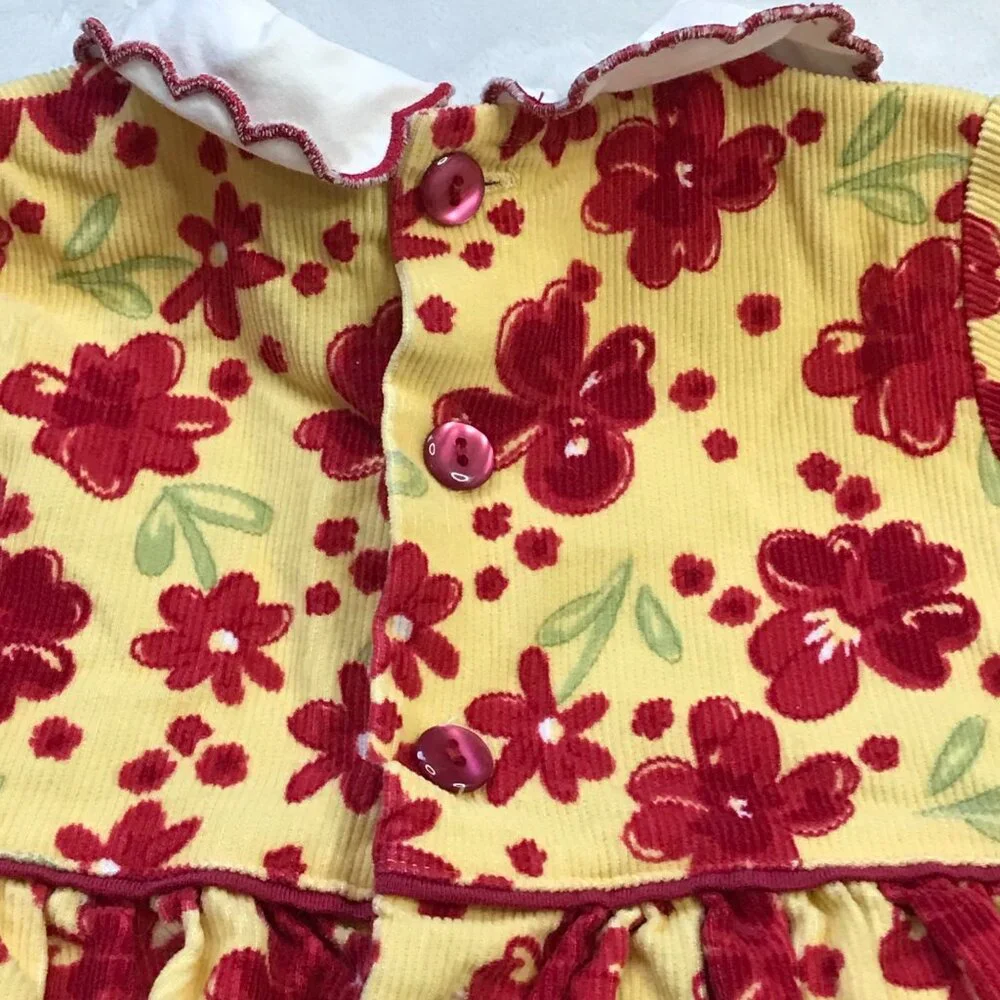 Little Me Floral Corduroy Dress With Peter Pan Collar Baby Girls 18M 100% Cotton